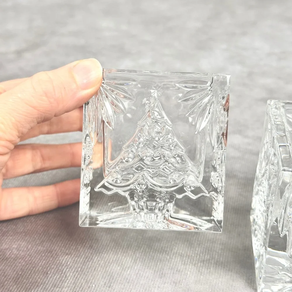 Waterford Crystal Glass Votive Candle Holders Square Christmas Tree Starburst